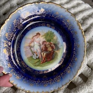 Antique,Victoria Carlsbad, Cobalt Blue & Gold,fringed,Decorative Plate. EUC